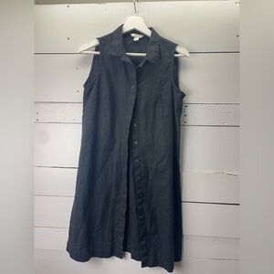 Garnet Hill 100% Linen Button Tank Dress in Black Size 4